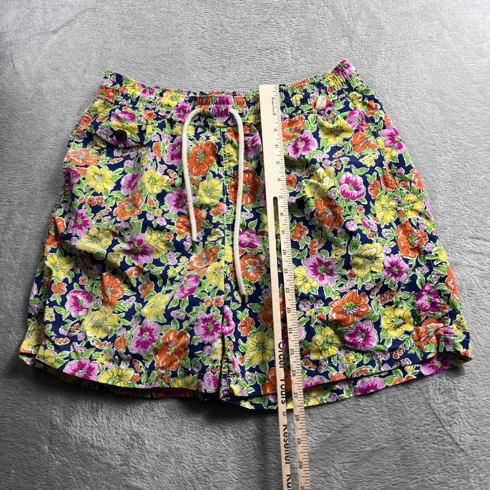 Polo Ralph Lauren Floral Swim Trunks Mens Large Navy Blue Pink Orange 6in Inseam